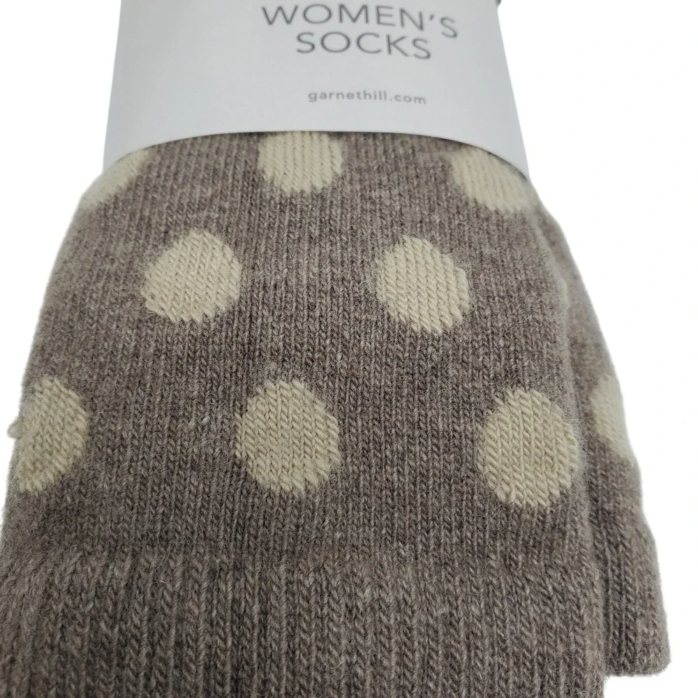 Light Brown Taupe Dot Crew Socks Medium Garnet Hill 9-11 Warm Cashmere Blend NEW